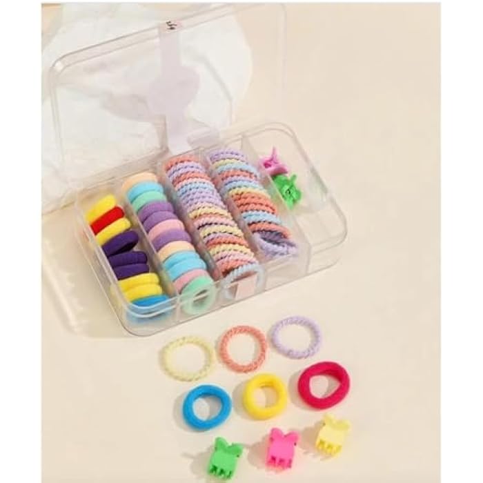 Girls Hair Ties Set, 50 Pieces Colourful Elastic Hair Bands, Mini Hair Clips, Rainbow Pastel Colours - Image 3